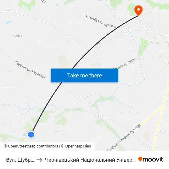 Вул. Шубранецька to Чернівецький Національний Університет Ім.Ю.Федьковича map