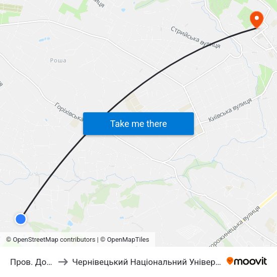 Пров. Донецький to Чернівецький Національний Університет Ім.Ю.Федьковича map