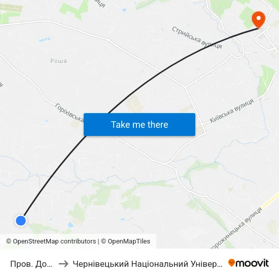 Пров. Донецький to Чернівецький Національний Університет Ім.Ю.Федьковича map