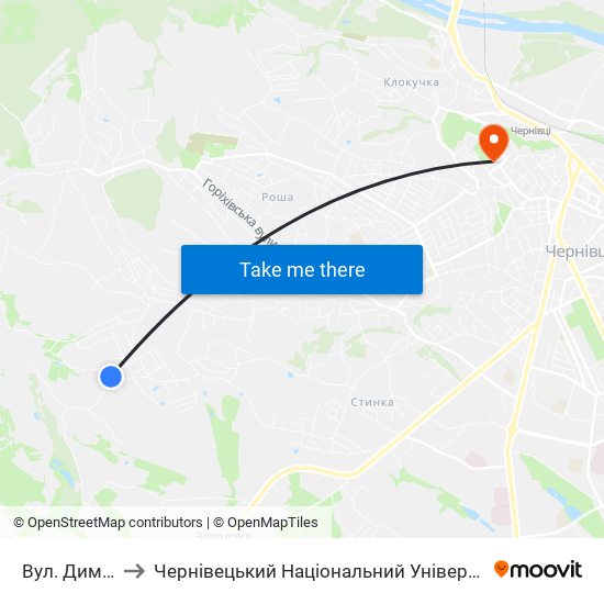 Вул. Димківська to Чернівецький Національний Університет Ім.Ю.Федьковича map