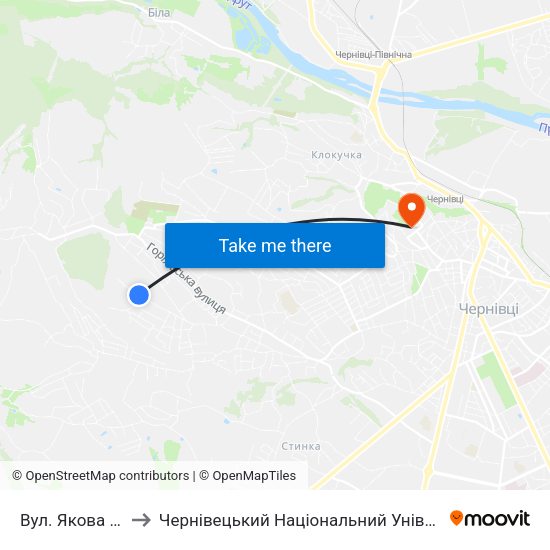 Вул. Якова Степового to Чернівецький Національний Університет Ім.Ю.Федьковича map