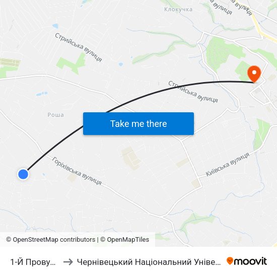 1-Й Провулок Іліуци to Чернівецький Національний Університет Ім.Ю.Федьковича map