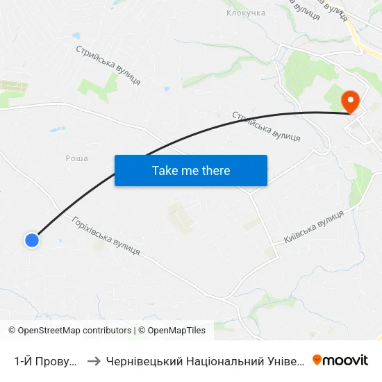 1-Й Провулок Іліуци to Чернівецький Національний Університет Ім.Ю.Федьковича map
