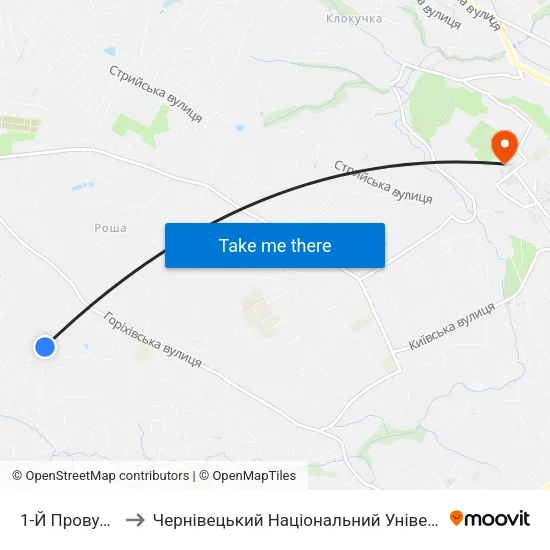 1-Й Провулок Іліуци to Чернівецький Національний Університет Ім.Ю.Федьковича map
