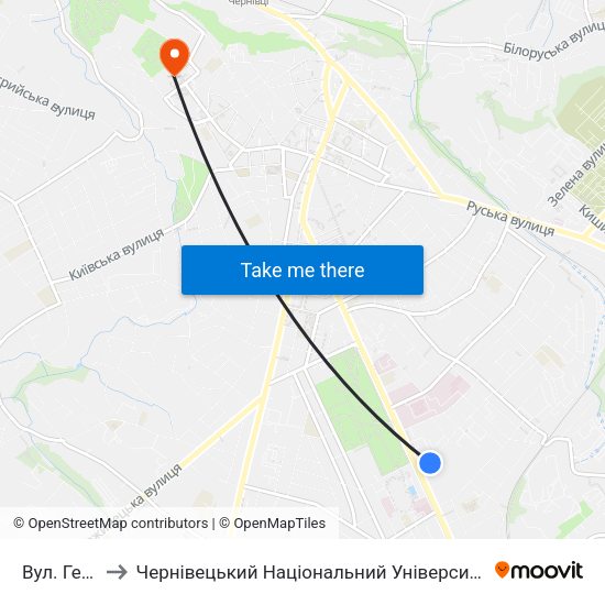 Вул. Герцена to Чернівецький Національний Університет Ім.Ю.Федьковича map
