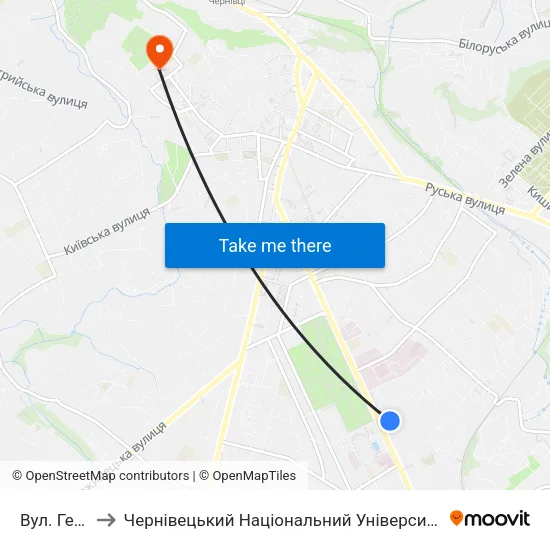 Вул. Герцена to Чернівецький Національний Університет Ім.Ю.Федьковича map