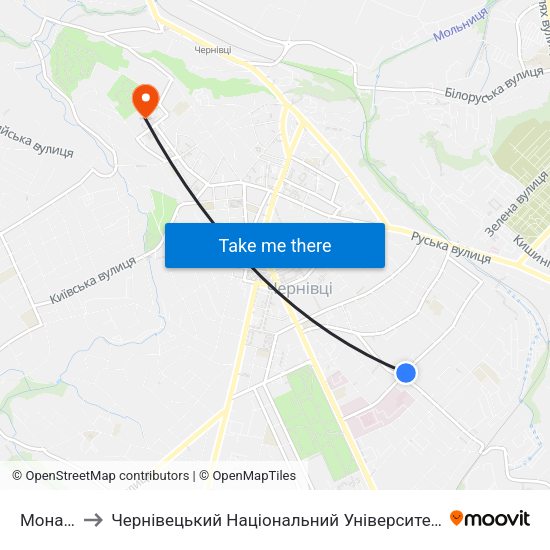 Монастир to Чернівецький Національний Університет Ім.Ю.Федьковича map