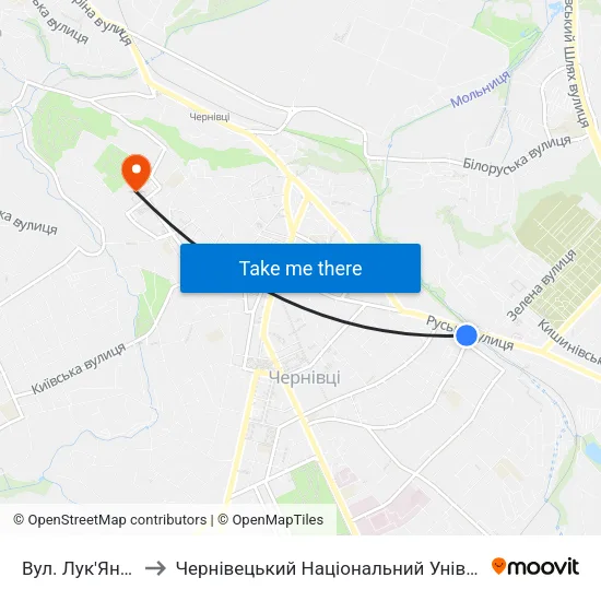 Вул. Лук'Яна Кобилиці to Чернівецький Національний Університет Ім.Ю.Федьковича map