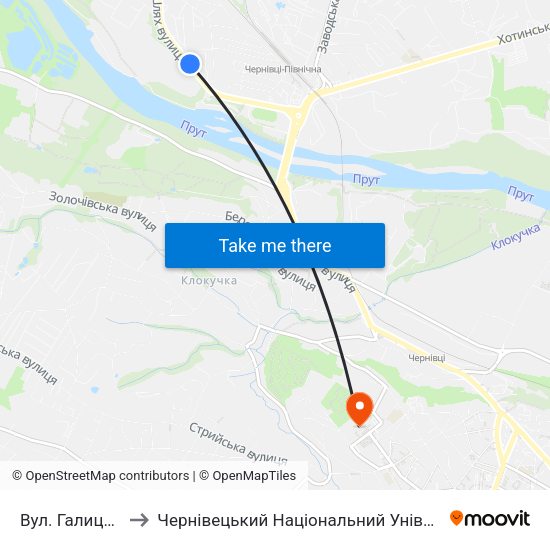 Вул. Галицький Шлях to Чернівецький Національний Університет Ім.Ю.Федьковича map