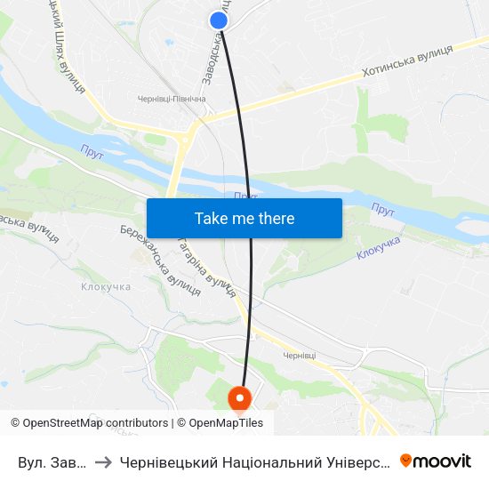 Вул. Заводська to Чернівецький Національний Університет Ім.Ю.Федьковича map