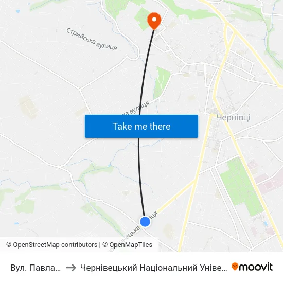 Вул. Павла Каспрука to Чернівецький Національний Університет Ім.Ю.Федьковича map
