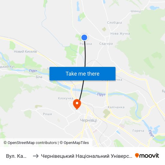 Вул. Каштанова to Чернівецький Національний Університет Ім.Ю.Федьковича map