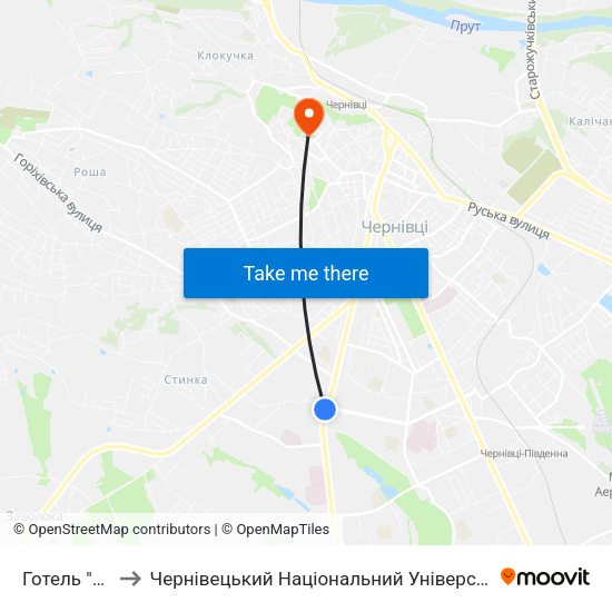 Готель "Турист" to Чернівецький Національний Університет Ім.Ю.Федьковича map