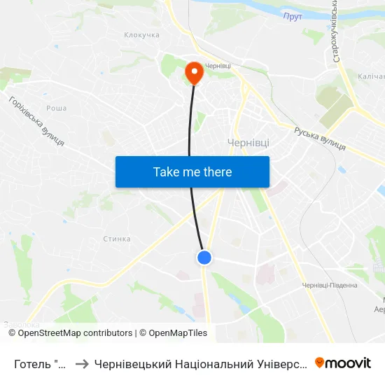 Готель "Турист" to Чернівецький Національний Університет Ім.Ю.Федьковича map