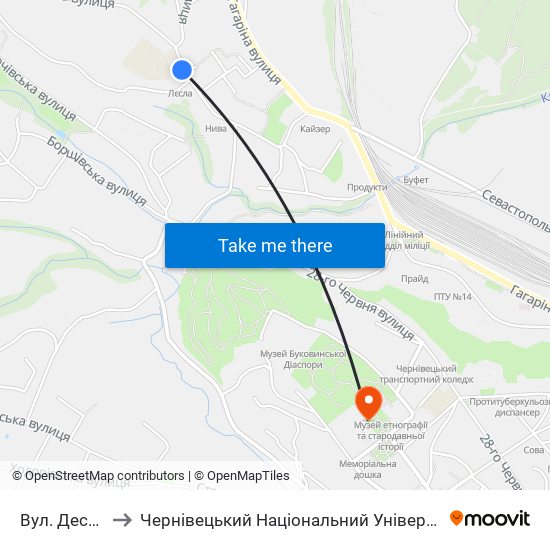 Вул. Деснянська to Чернівецький Національний Університет Ім.Ю.Федьковича map