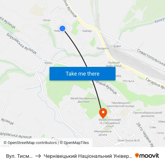 Вул. Тисменицька to Чернівецький Національний Університет Ім.Ю.Федьковича map