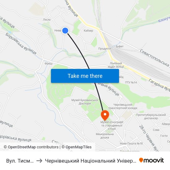Вул. Тисменицька to Чернівецький Національний Університет Ім.Ю.Федьковича map