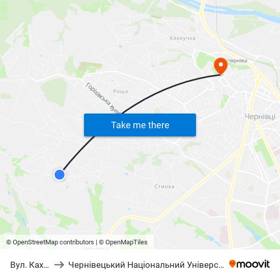 Вул. Каховська to Чернівецький Національний Університет Ім.Ю.Федьковича map