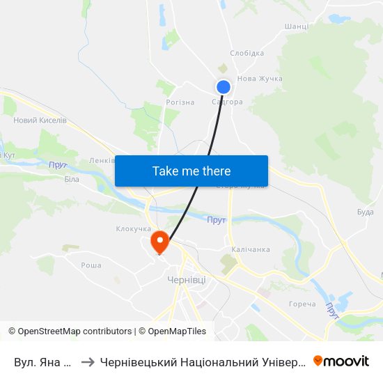 Вул. Яна Налепки to Чернівецький Національний Університет Ім.Ю.Федьковича map