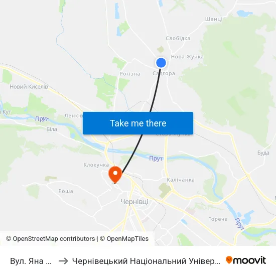 Вул. Яна Налепки to Чернівецький Національний Університет Ім.Ю.Федьковича map