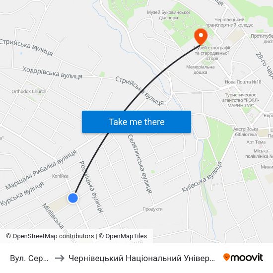 Вул. Сергіївська to Чернівецький Національний Університет Ім.Ю.Федьковича map