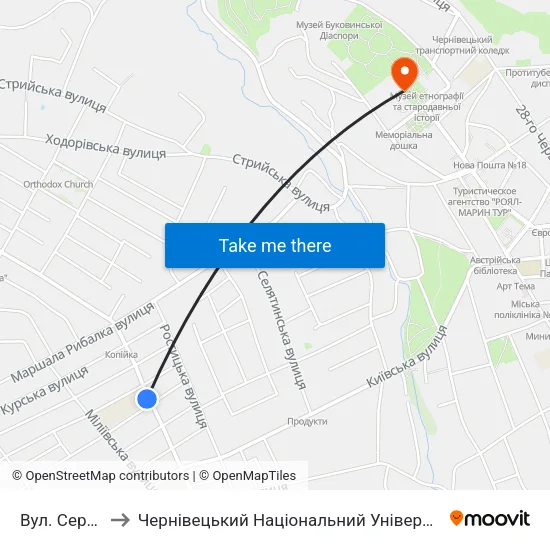 Вул. Сергіївська to Чернівецький Національний Університет Ім.Ю.Федьковича map