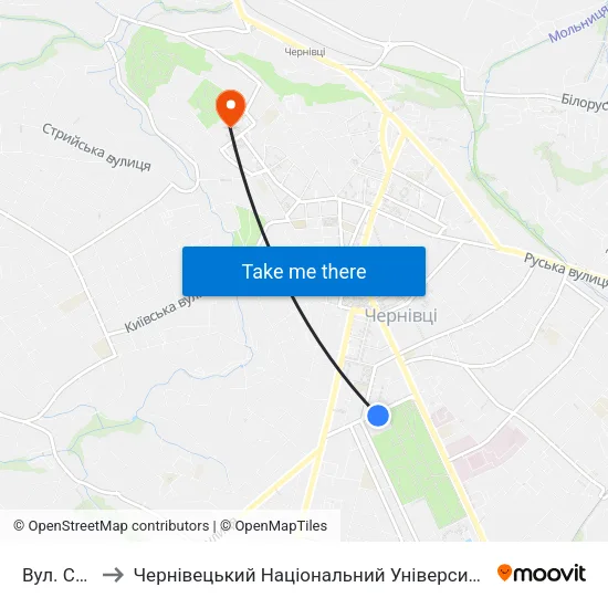 Вул. Садова to Чернівецький Національний Університет Ім.Ю.Федьковича map