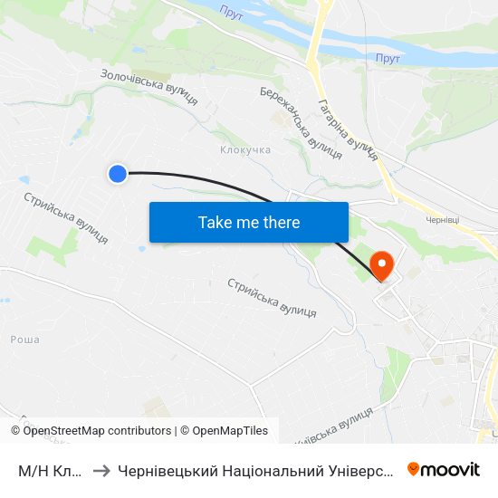 М/Н Клокучка to Чернівецький Національний Університет Ім.Ю.Федьковича map
