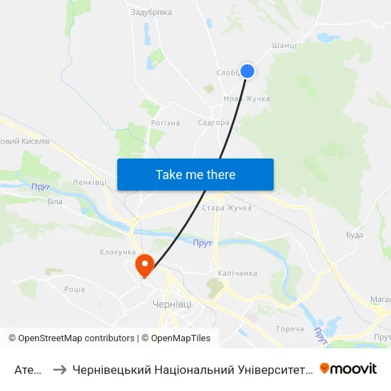 Атерлея to Чернівецький Національний Університет Ім.Ю.Федьковича map