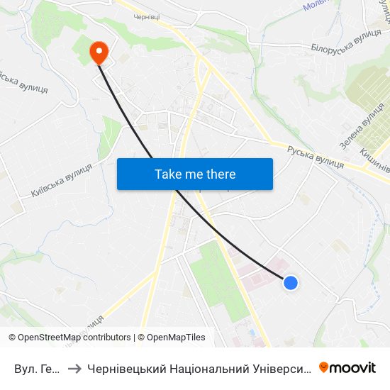 Вул. Герцена to Чернівецький Національний Університет Ім.Ю.Федьковича map