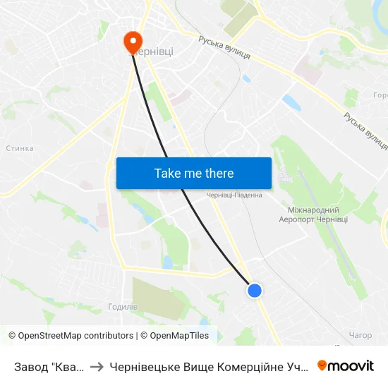 Завод "Кварц" to Чернівецьке Вище Комерційне Училище map