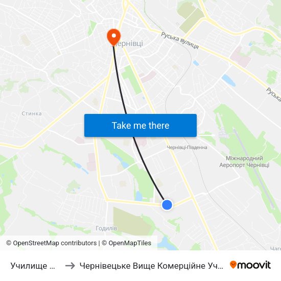 Училище №15 to Чернівецьке Вище Комерційне Училище map