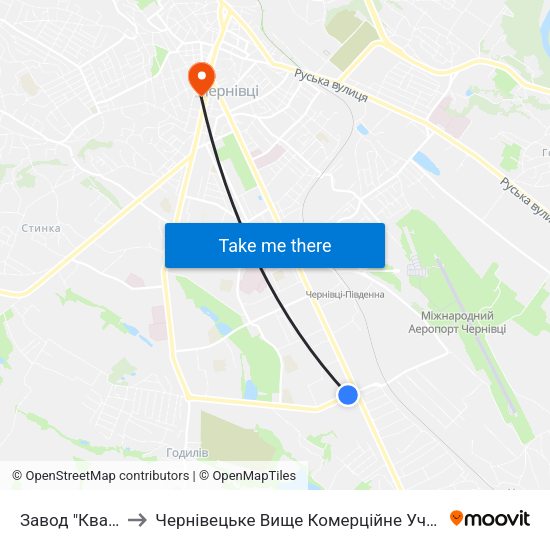 Завод "Кварц" to Чернівецьке Вище Комерційне Училище map