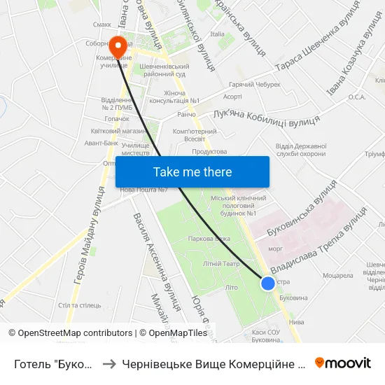 Готель "Буковина" to Чернівецьке Вище Комерційне Училище map