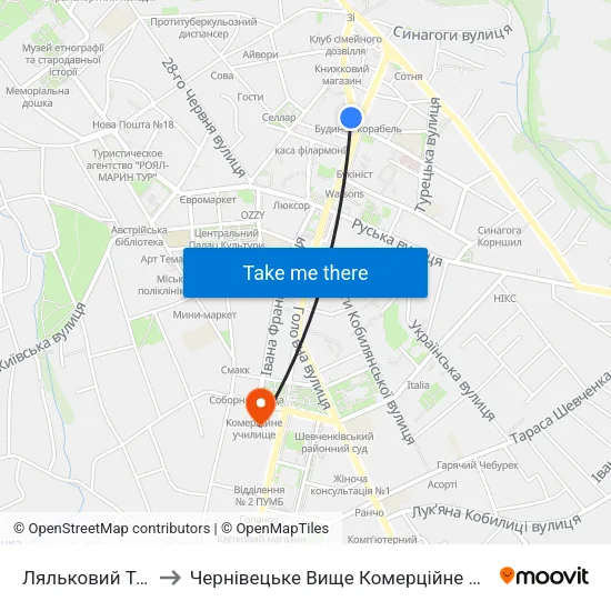 Ляльковий Театр to Чернівецьке Вище Комерційне Училище map