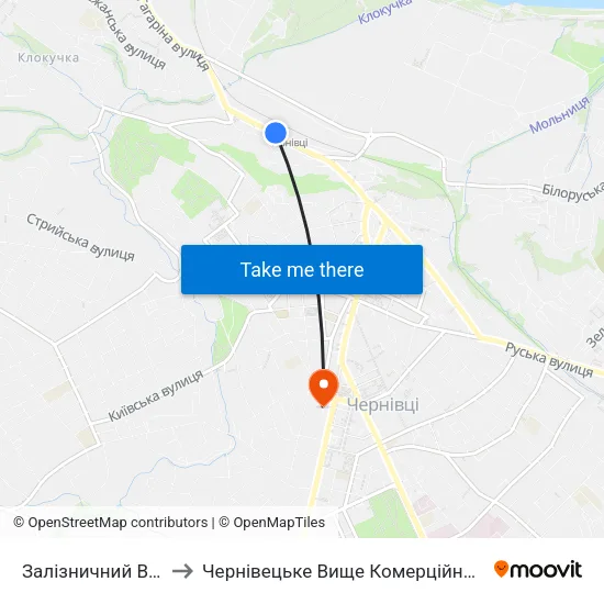 Залізничний Вокзал to Чернівецьке Вище Комерційне Училище map