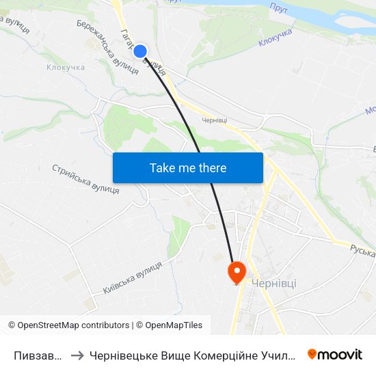 Пивзавод to Чернівецьке Вище Комерційне Училище map