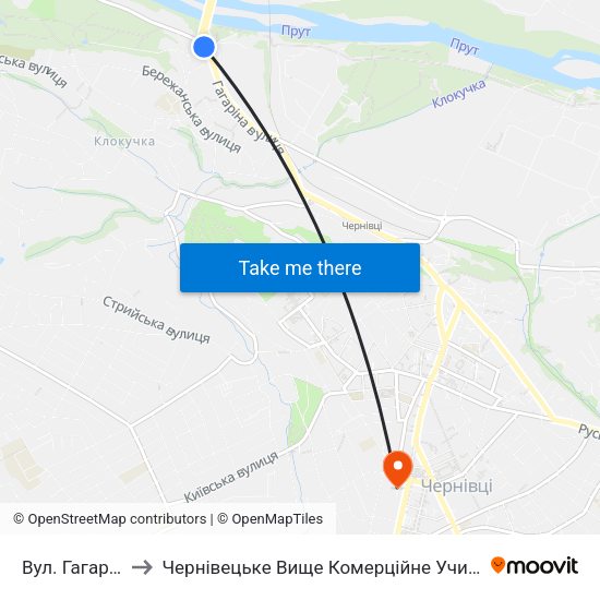 Вул. Гагаріна to Чернівецьке Вище Комерційне Училище map