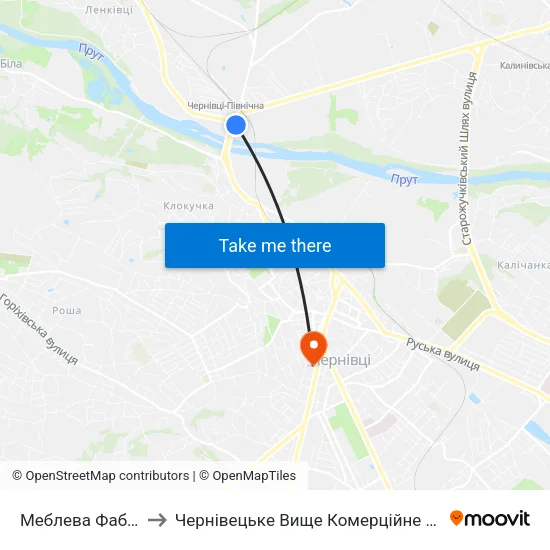 Меблева Фабрика to Чернівецьке Вище Комерційне Училище map