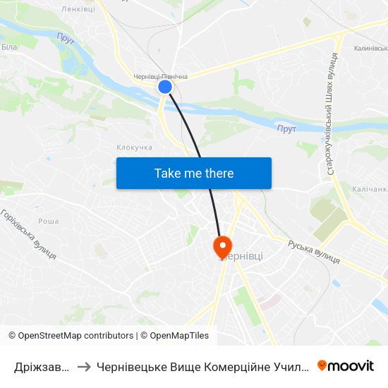 Дріжзавод to Чернівецьке Вище Комерційне Училище map