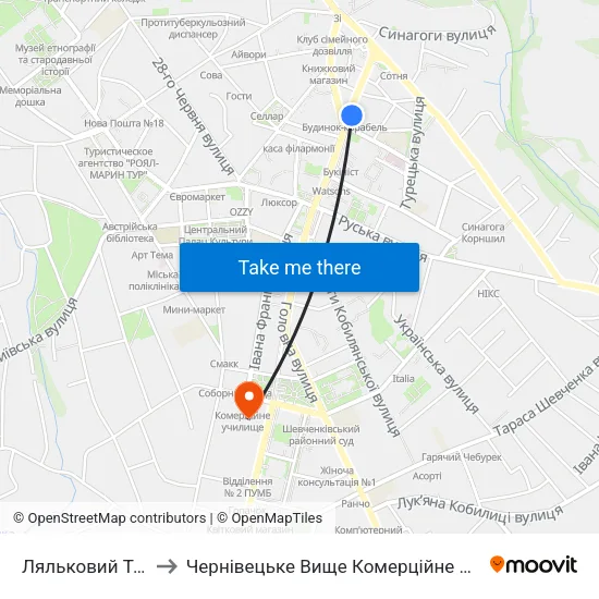 Ляльковий Театр to Чернівецьке Вище Комерційне Училище map