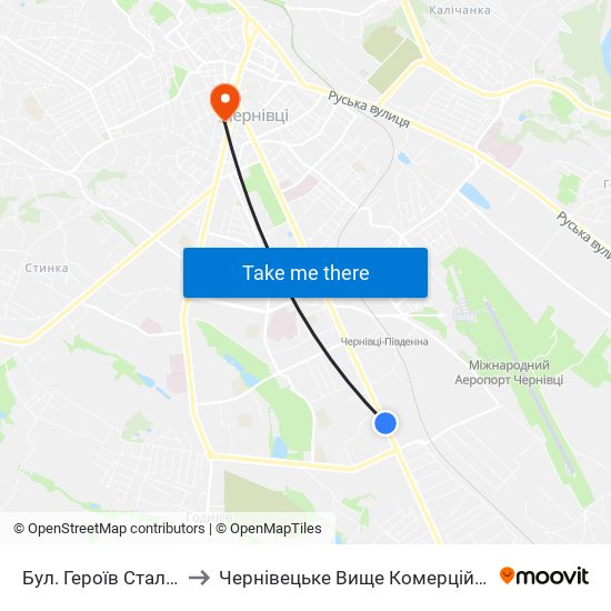 Бул. Героїв Сталінграда to Чернівецьке Вище Комерційне Училище map