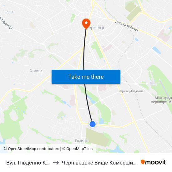 Вул. Південно-Кільцева to Чернівецьке Вище Комерційне Училище map