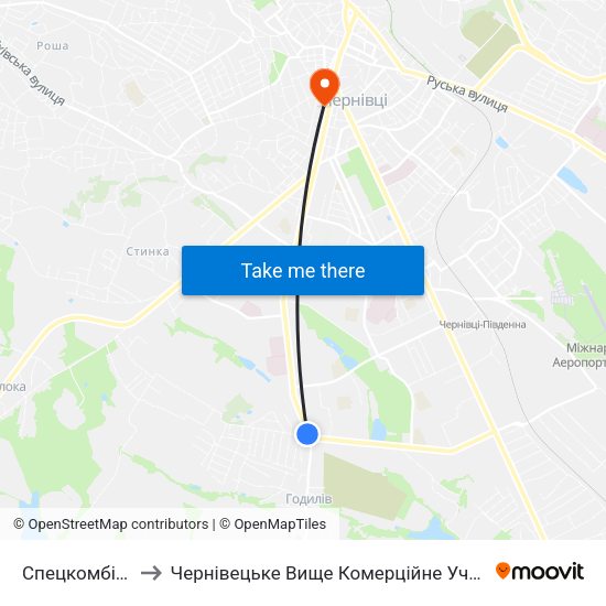 Спецкомбінат to Чернівецьке Вище Комерційне Училище map