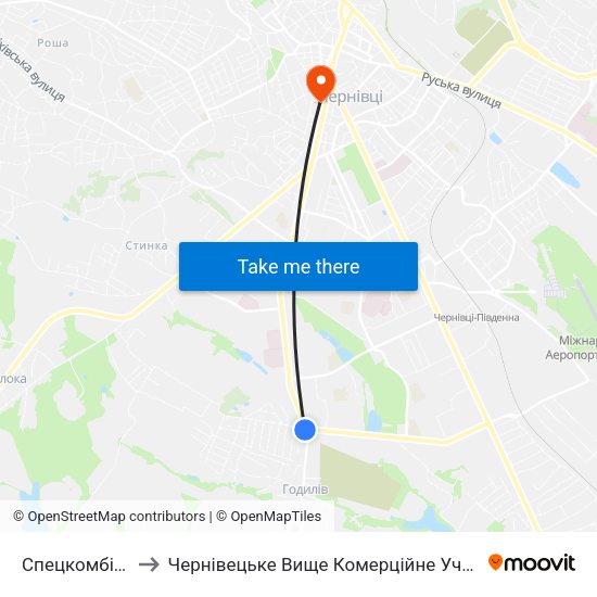 Спецкомбінат to Чернівецьке Вище Комерційне Училище map