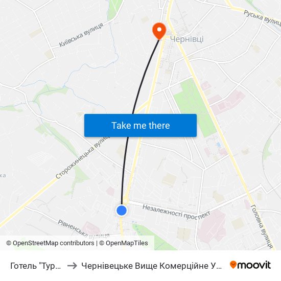 Готель "Турист" to Чернівецьке Вище Комерційне Училище map