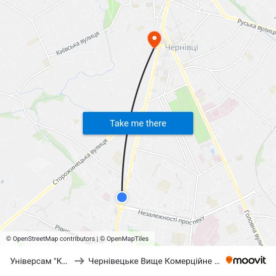 Універсам "Колос" to Чернівецьке Вище Комерційне Училище map