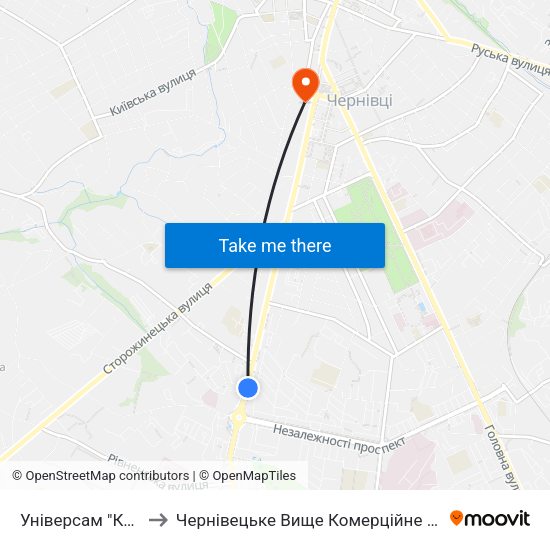 Універсам "Колос" to Чернівецьке Вище Комерційне Училище map