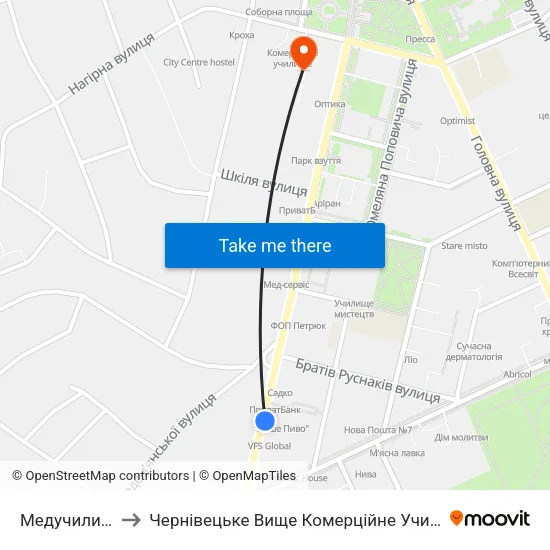 Медучилище to Чернівецьке Вище Комерційне Училище map