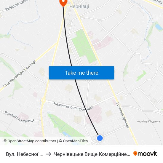 Вул. Небесної Сотні to Чернівецьке Вище Комерційне Училище map
